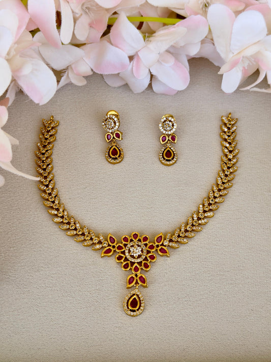 AD Stone Necklace Ruby And Green N029