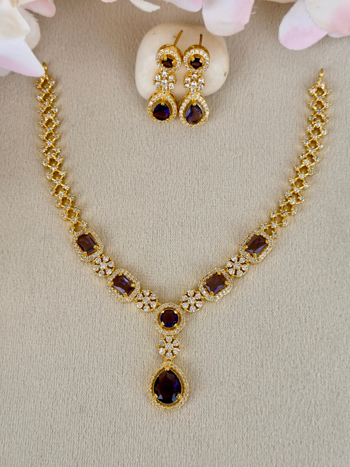 AD Stone Partywear Necklace Green N056