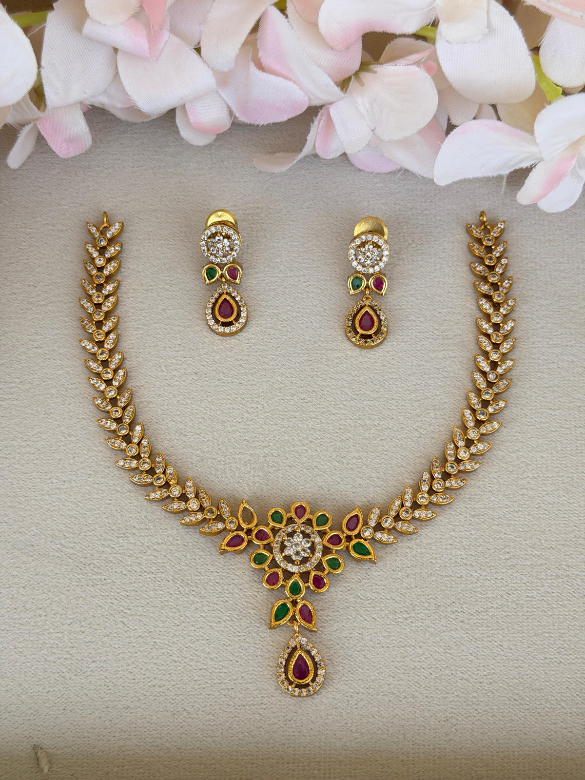 AD Stone Necklace Ruby And Green N029