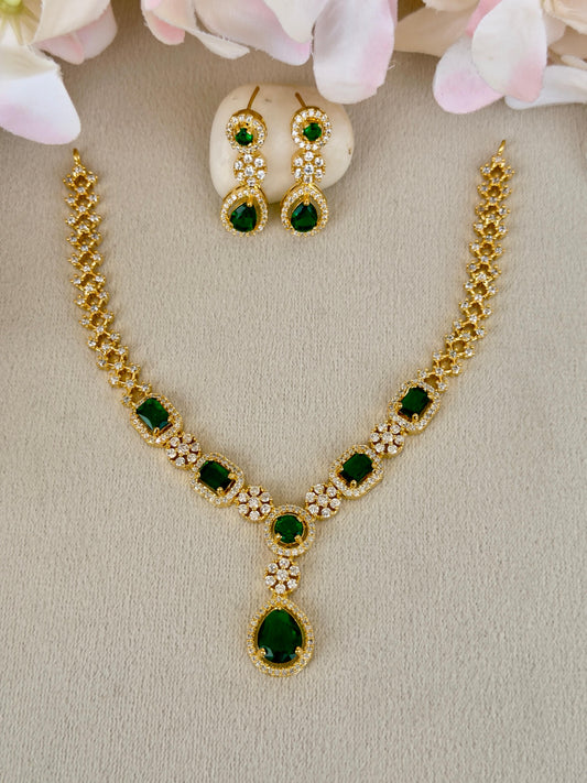 AD Stone Partywear Necklace Green N056