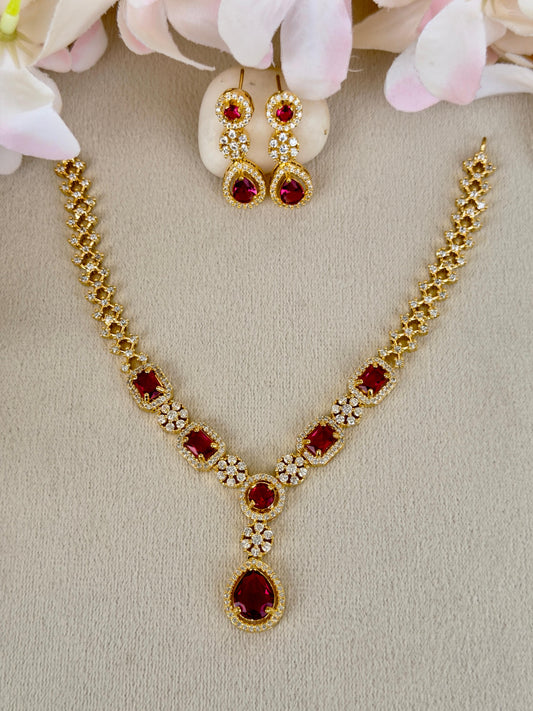 AD Stone Partywear Necklace Green N056