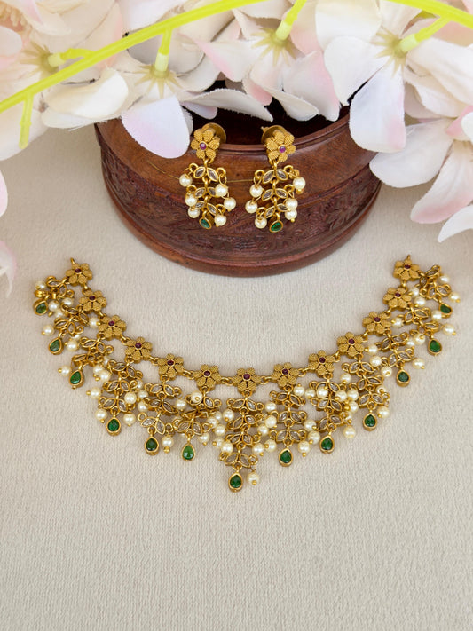 Antique Floral Stone Choker N166