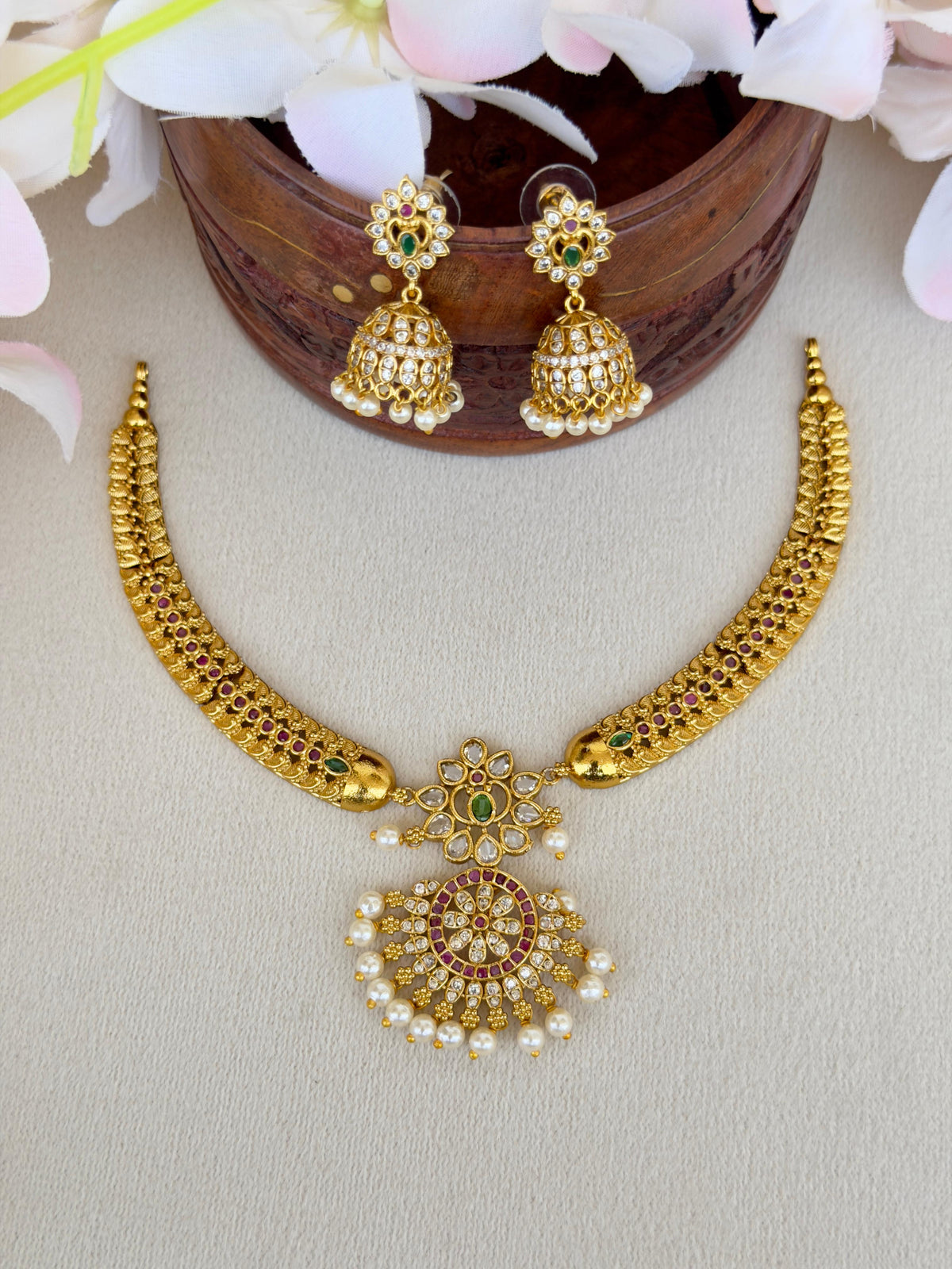 Antique Non Idol Hasli With Multi Stones N039