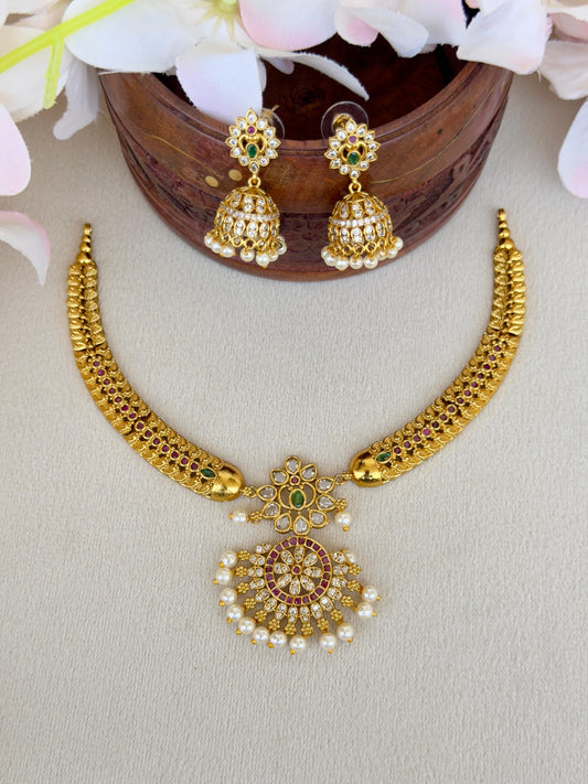 Antique Non Idol Hasli With Multi Stones N039