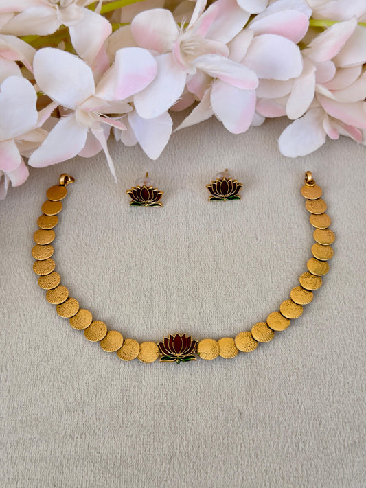 Elegant Lotus Coin Necklace N119