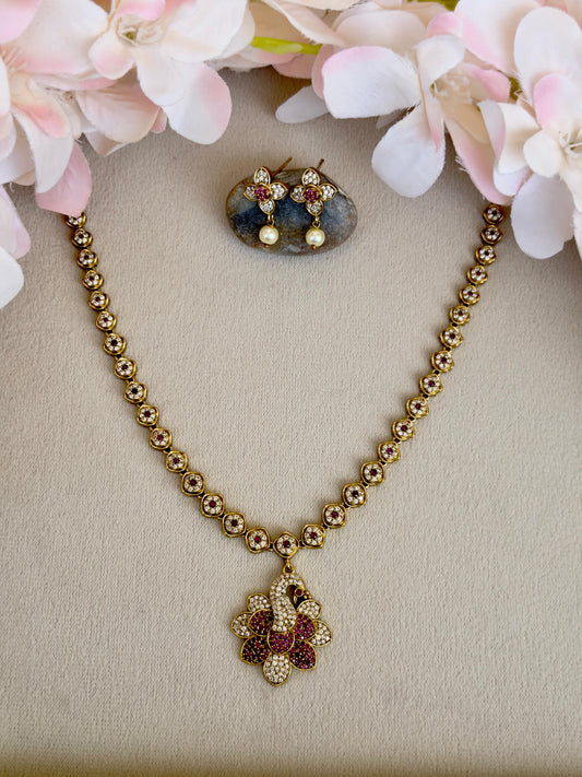 Elegant White And Pink Stone Necklace N007
