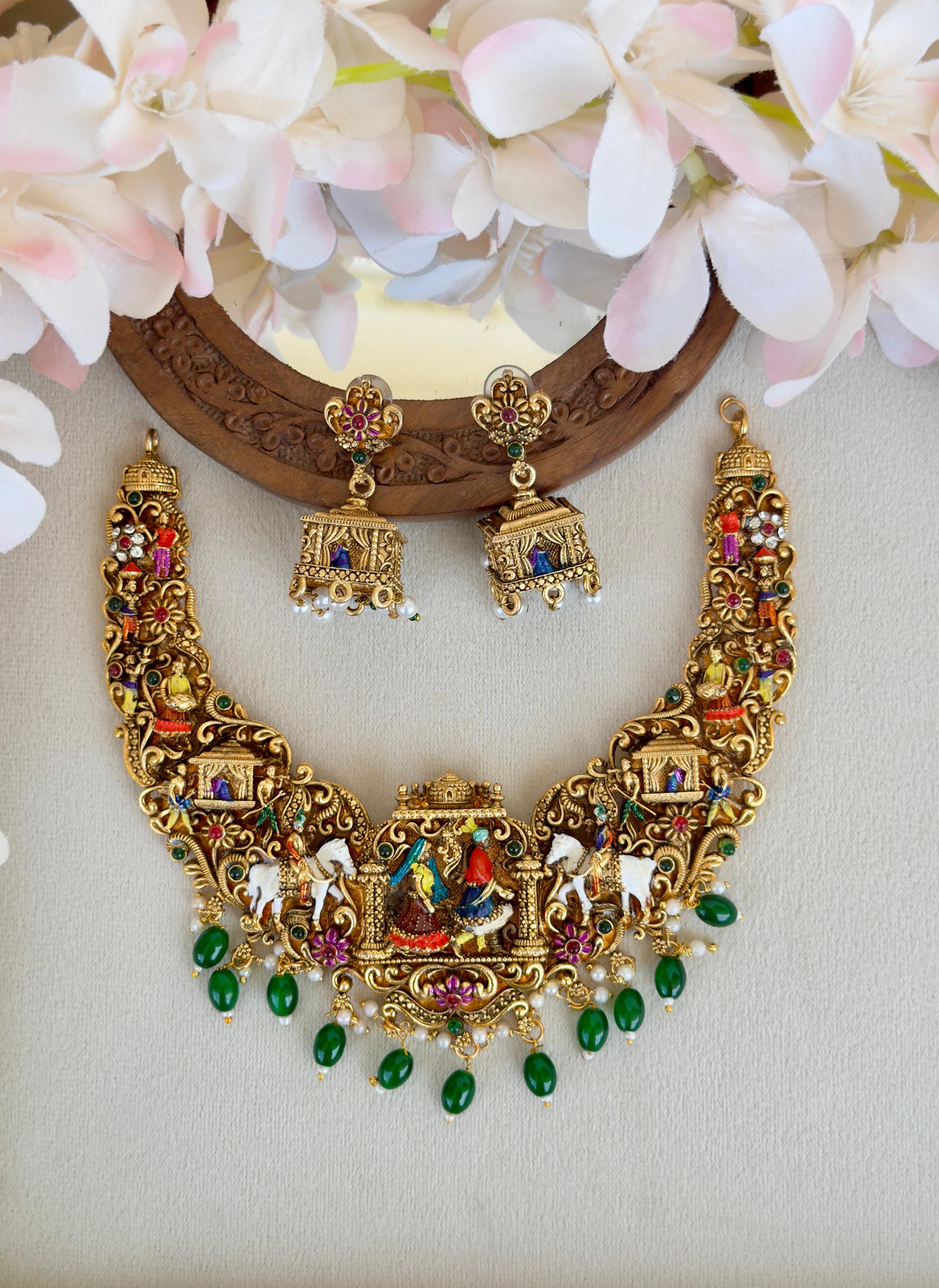 Grand Meenakari Necklace With Green Beads N014