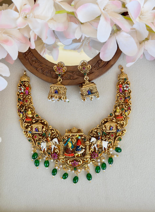 Grand Meenakari Necklace With Green Beads N014