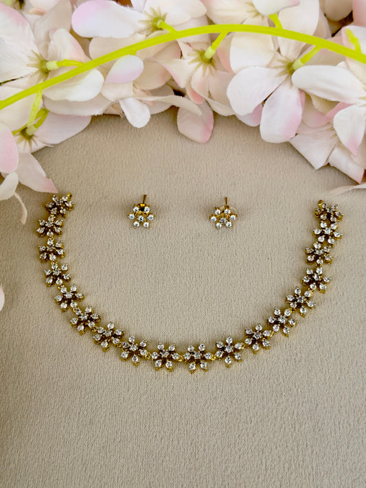 Premium AD Stone Flower Necklace N078