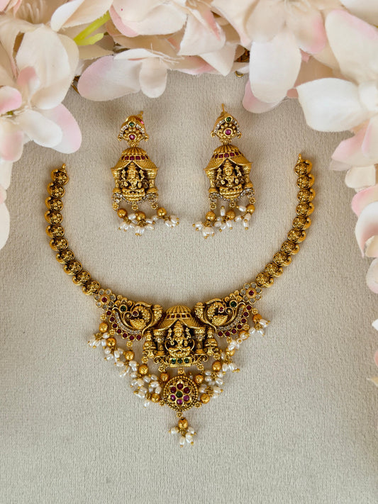 Traditional Nakshi Necklace With Kemp Stones N010